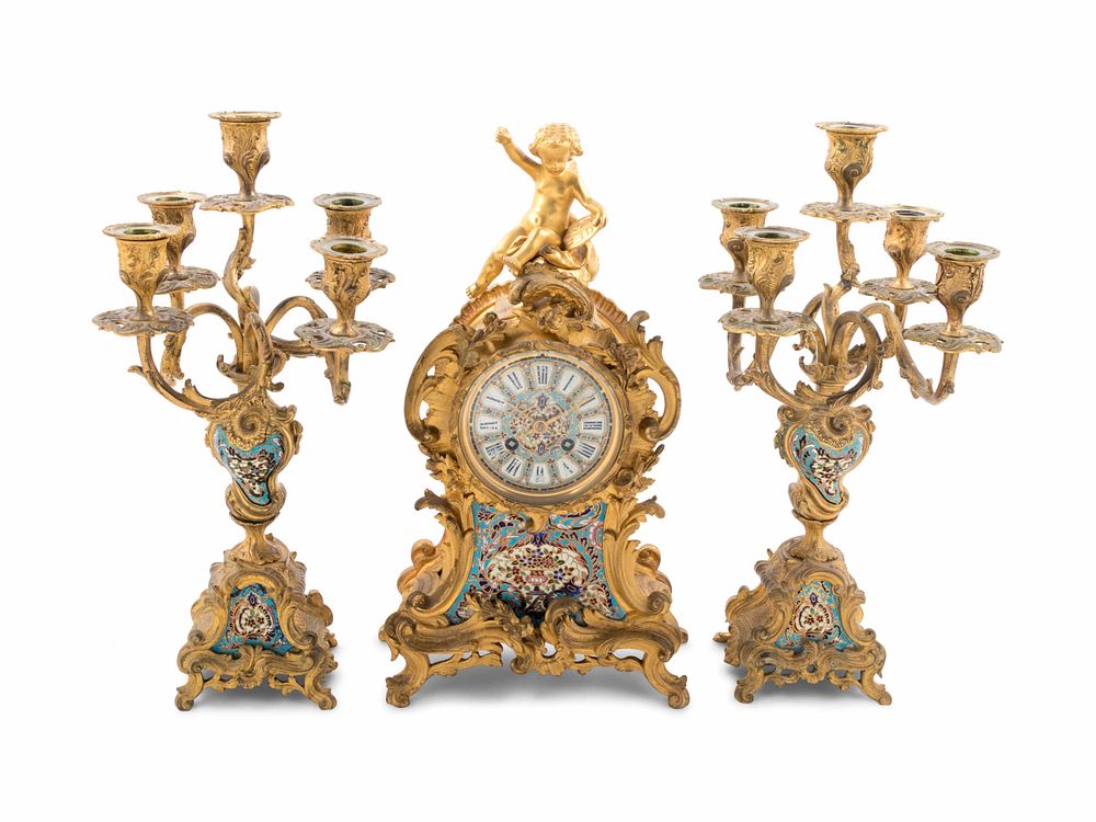 Appraisal: A Louis XV Style Gilt Bronze and Champleve Enamel Clock