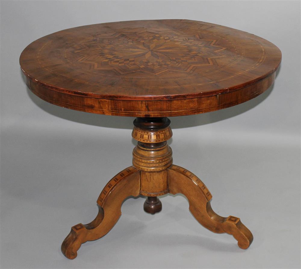 Appraisal: ITALIAN PARQUETRY INLAID WALNUT CENTER TABLE mid th Century possibly