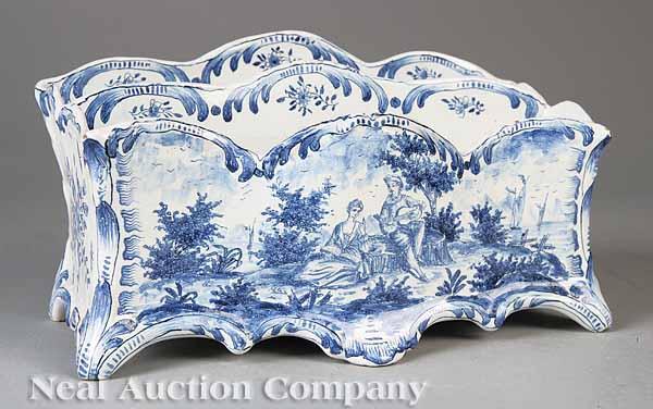 Appraisal: An Antique Spanish Blue-and-White Faience Desk Caddy in the Rococo