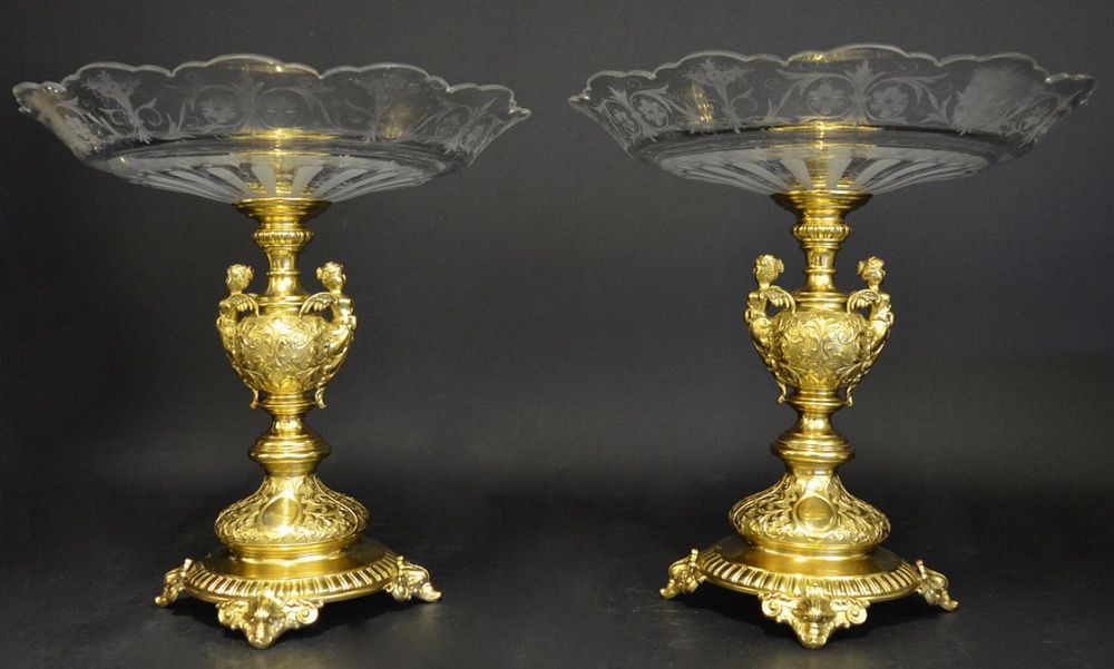 Appraisal: Pr FINE AUSTRIAN SILVER GILT CRYSTAL TAZZA COMPOTES A pair