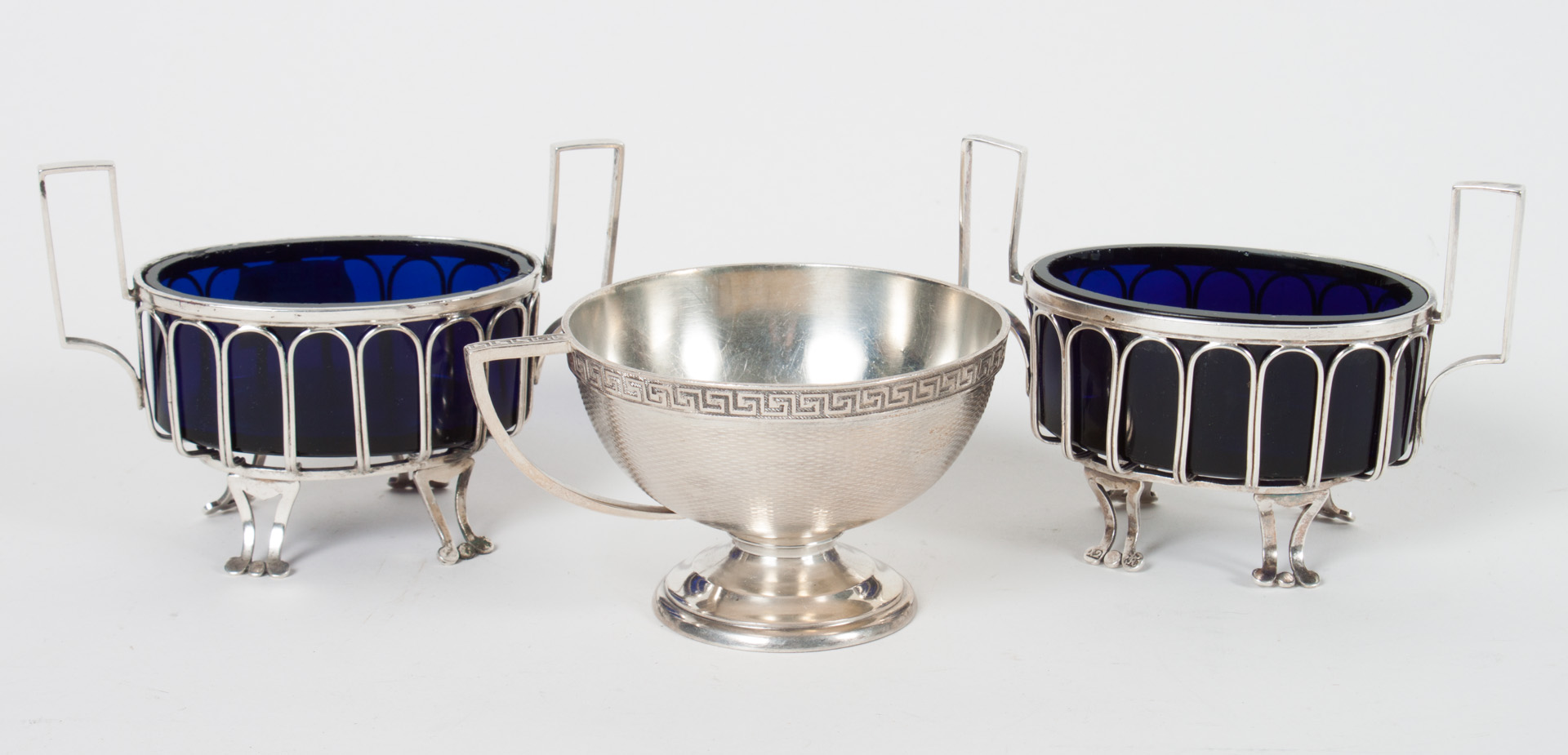 Appraisal: Pair of Neoclassical style silver salts with removable cobalt blue