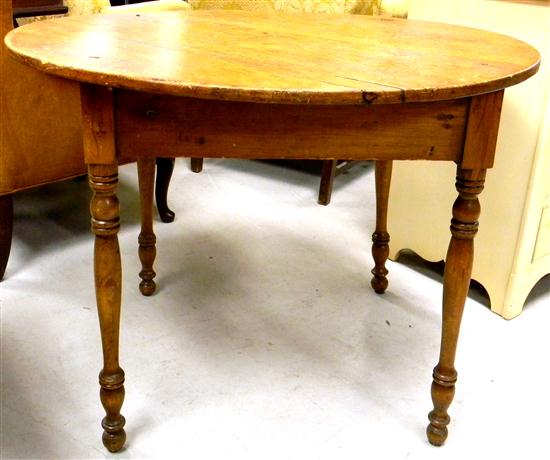 Appraisal: Round country pine table round turned legs checking to top