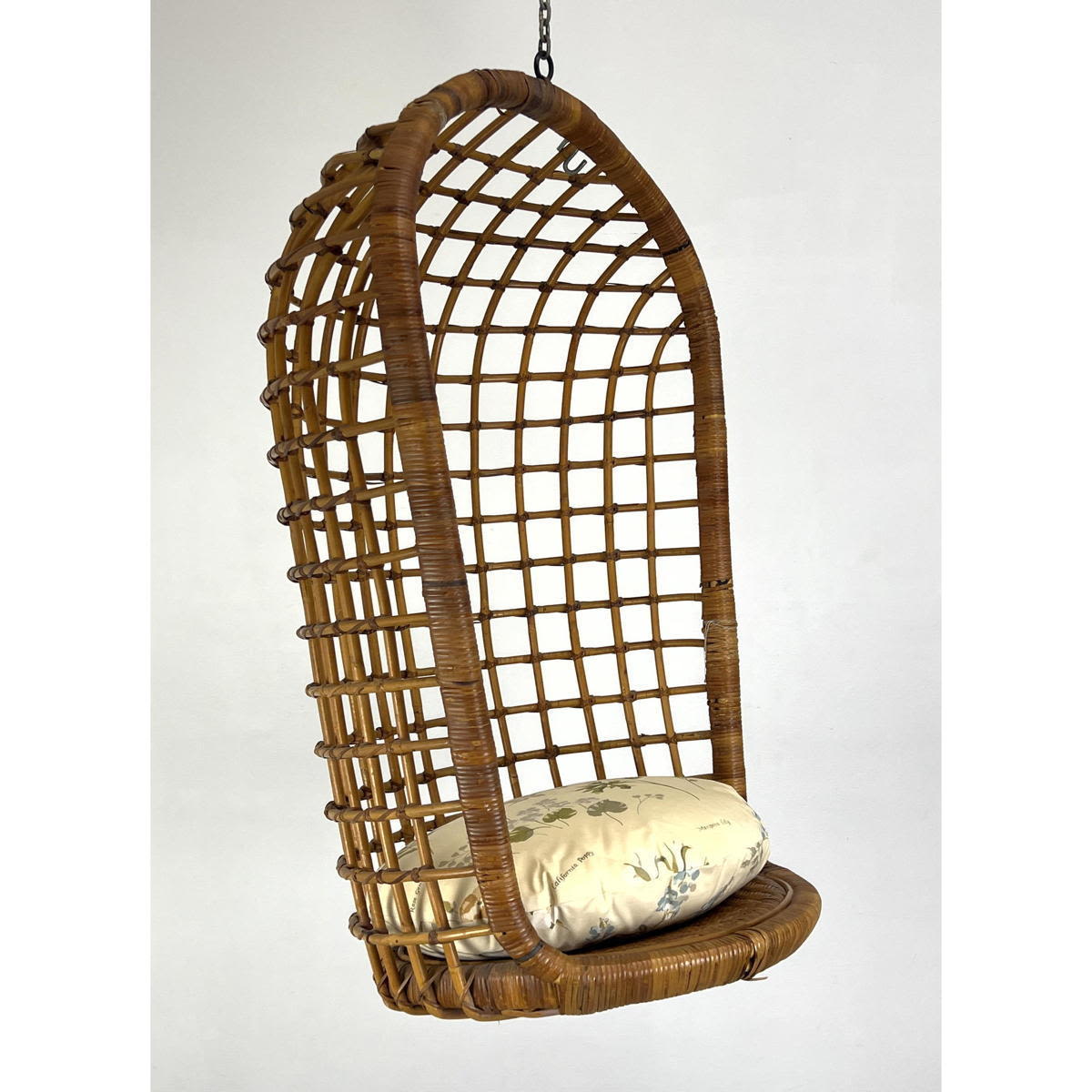 Appraisal: Hooded Woven Rattan Hanging Cage Lounge Chair Dimensions H inches