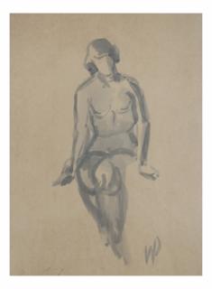 Appraisal: Female Nude Ink Wash on Paper Seated female nude ink