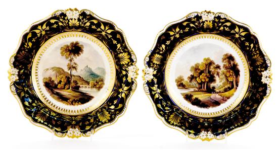 Appraisal: Pair Derby Bloor scenic plates circa gilded anthemion and scrollwork