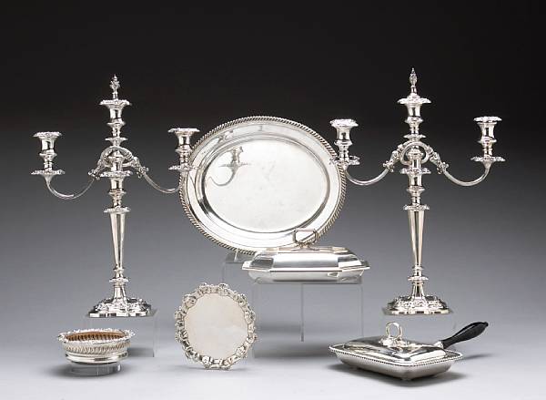 Appraisal: A group of plated table articles Comprising Sheffield plate pair