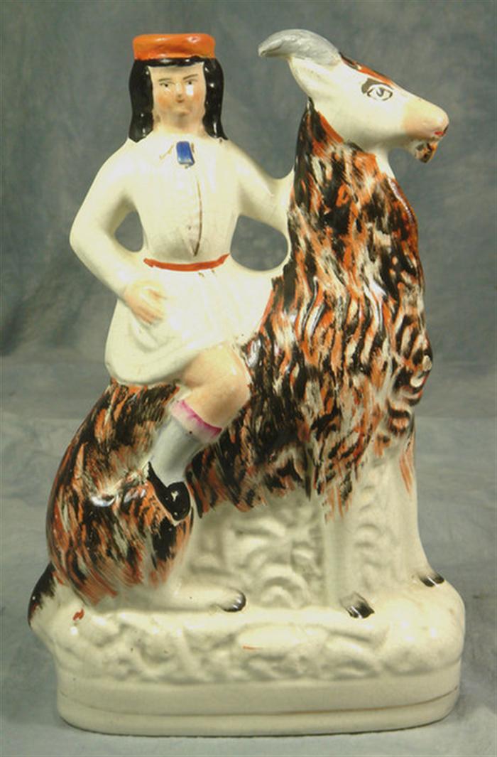 Appraisal: Staffordshire figurine man on Welch goat h Estimate -