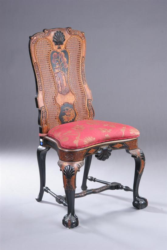 Appraisal: WILLIAM AND MARY STYLE JAPANNED CANED SIDE CHAIR th century