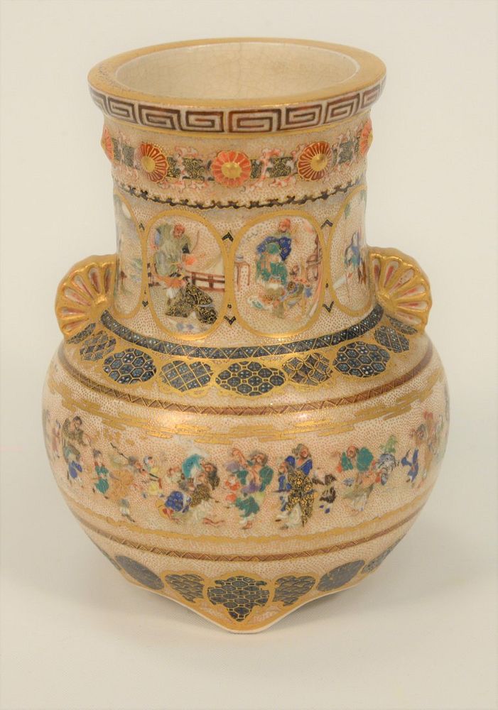 Appraisal: Japanese Satsuma Vase having panels intricately painted with figures a