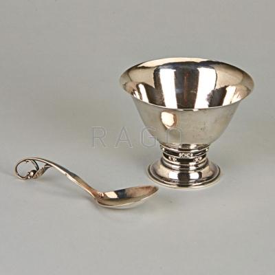 Appraisal: GEORG JENSEN SILVER SAUCE SERVICE Denmark - Reed column bowl