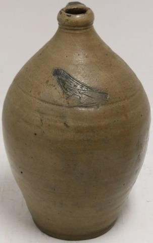 Appraisal: EARLY TH CENTURY INCISED OVOID JOG WITH BIRDDESIGN BLUE HIGHLIGHTS