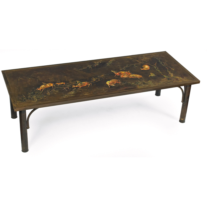 Appraisal: Philip Kelvin LaVerne coffee table rectangular top with oxen in