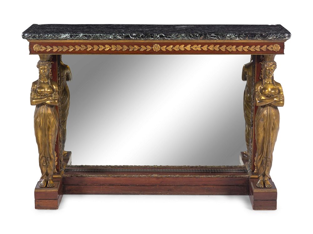 Appraisal: An Empire Style Gilt Bronze Mounted Mahogany and Mirrored Marble-Top