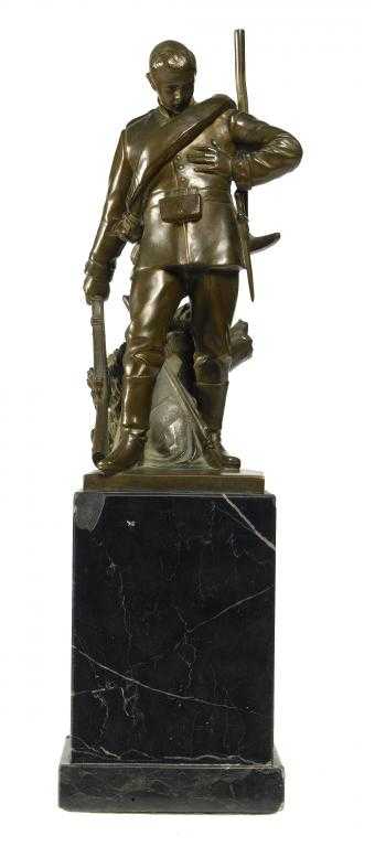 Appraisal: A GERMAN BRONZE STATUETTE OF A SOLDIER on marble plinth