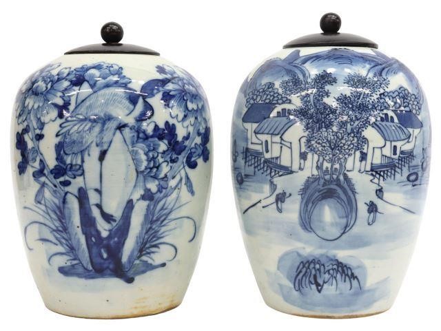 Appraisal: pair Chinese blue and white porcelain melon jars one with