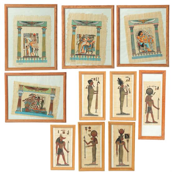 Appraisal: TEN FRAMED PICTURES Egypt late th century gouache on papyrus