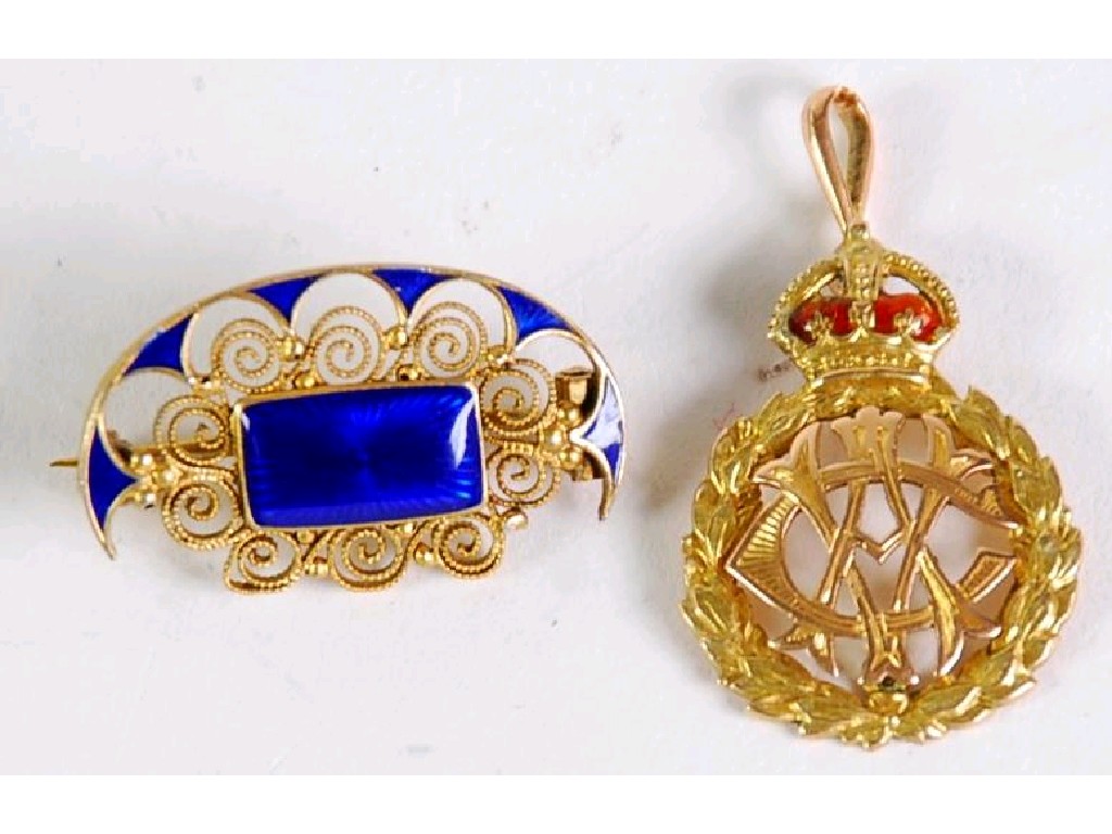 Appraisal: ct TWO COLOUR GOLD AND ENAMELLED MILITARY PENDANT AND A