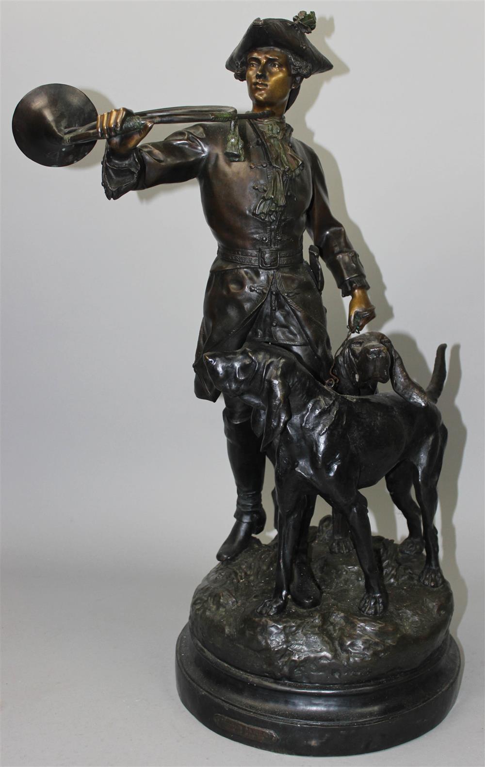 Appraisal: BRONZE GROUP OF PIQUEUR AU RELAIS HUNTSMAN WITH HOUNDS AFTER