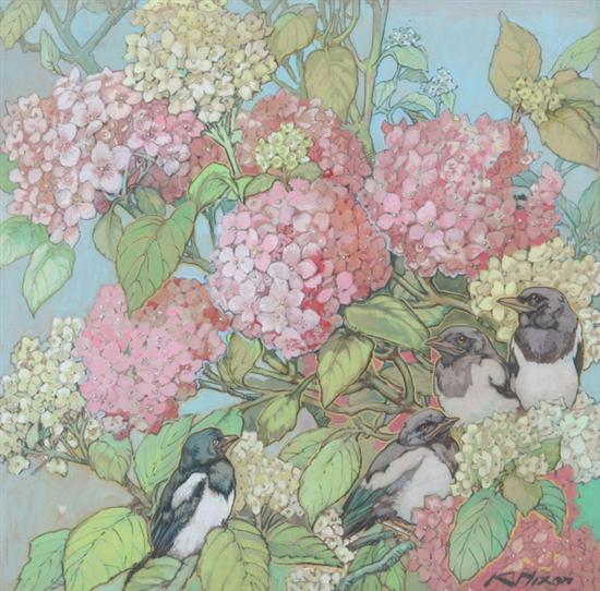 Appraisal: KAY NIXON English - BIRDS IN HYDRANGEA signed lower right