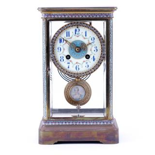 Appraisal: Antique French Champlev Regulator Clock With Hand Painted Porcelain Dial