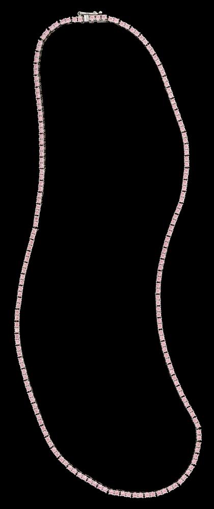 Appraisal: Sterling silver and pink glass necklaceL in dwt