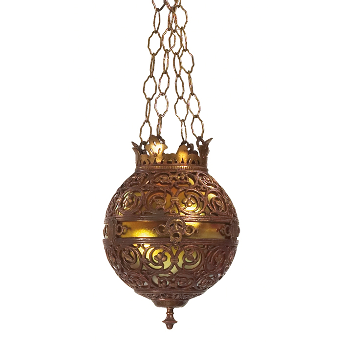 Appraisal: Oscar Bach chandelier ornate bronze over a gold Steuben globe