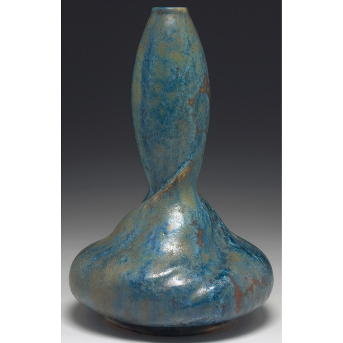 Appraisal: Pierrefonds vase twisting gourd shape covered in a blue and