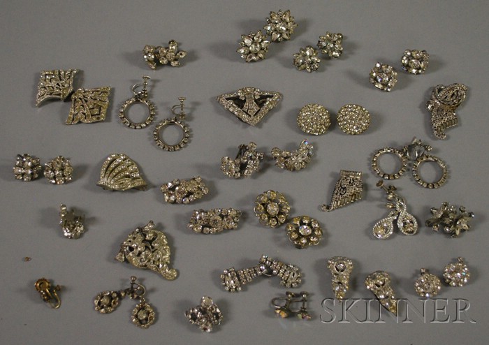 Appraisal: Group of Mostly Rhinestone and Paste Costume Earrings and Clips