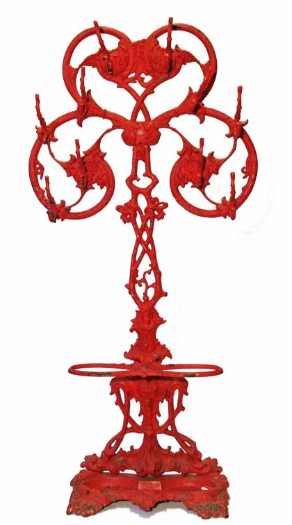 Appraisal: Victorian red-painted cast iron hall treemarked lawrence foundry - toronto