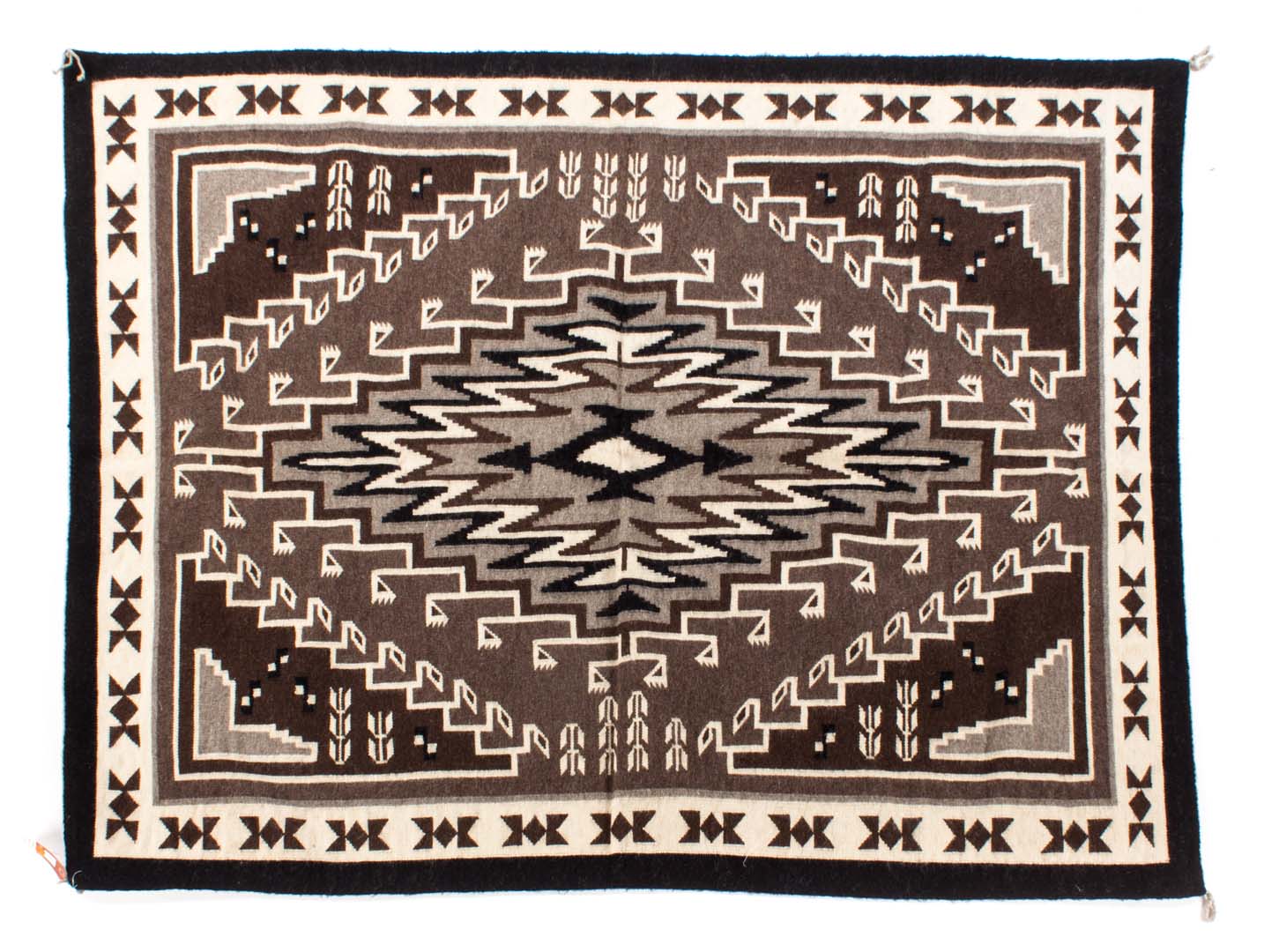 Appraisal: Navajo wool rug with grey black brown and white geometric