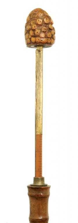 Appraisal: A BAMBOO GADGET CANE with bulbous rootwood pommel incorporating a