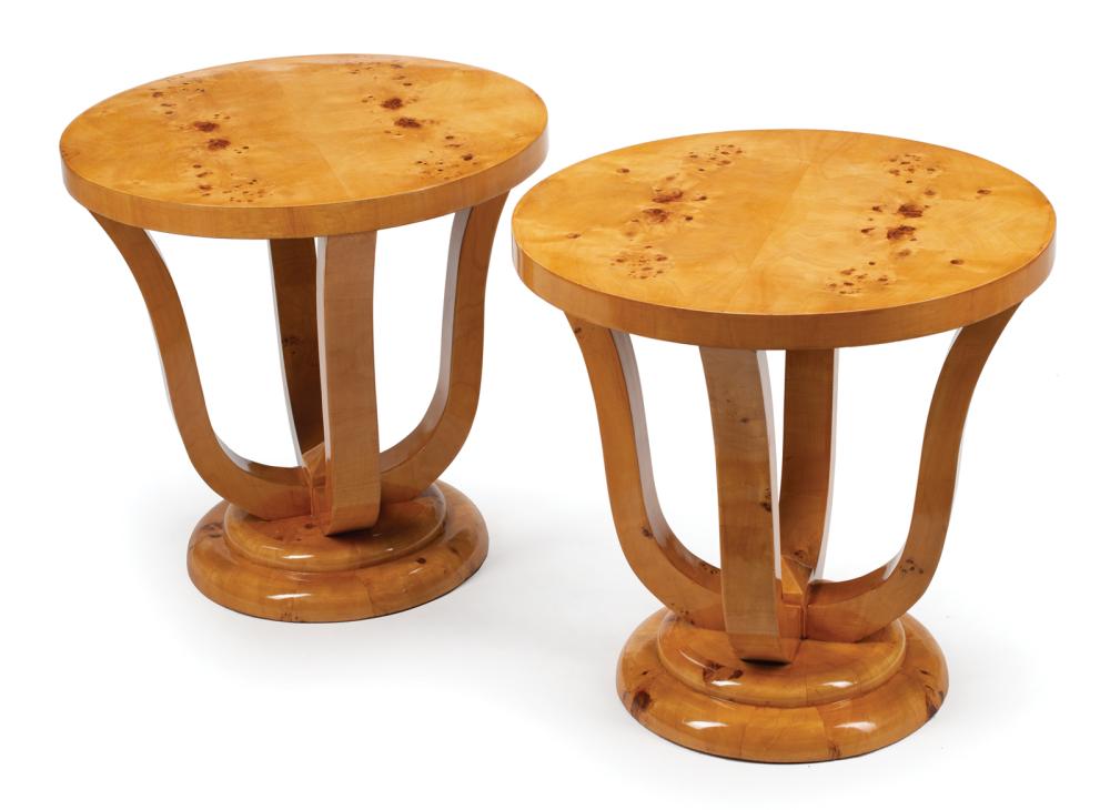 Appraisal: Pair of Art Deco-Style Circular Tables scrolled legs h in