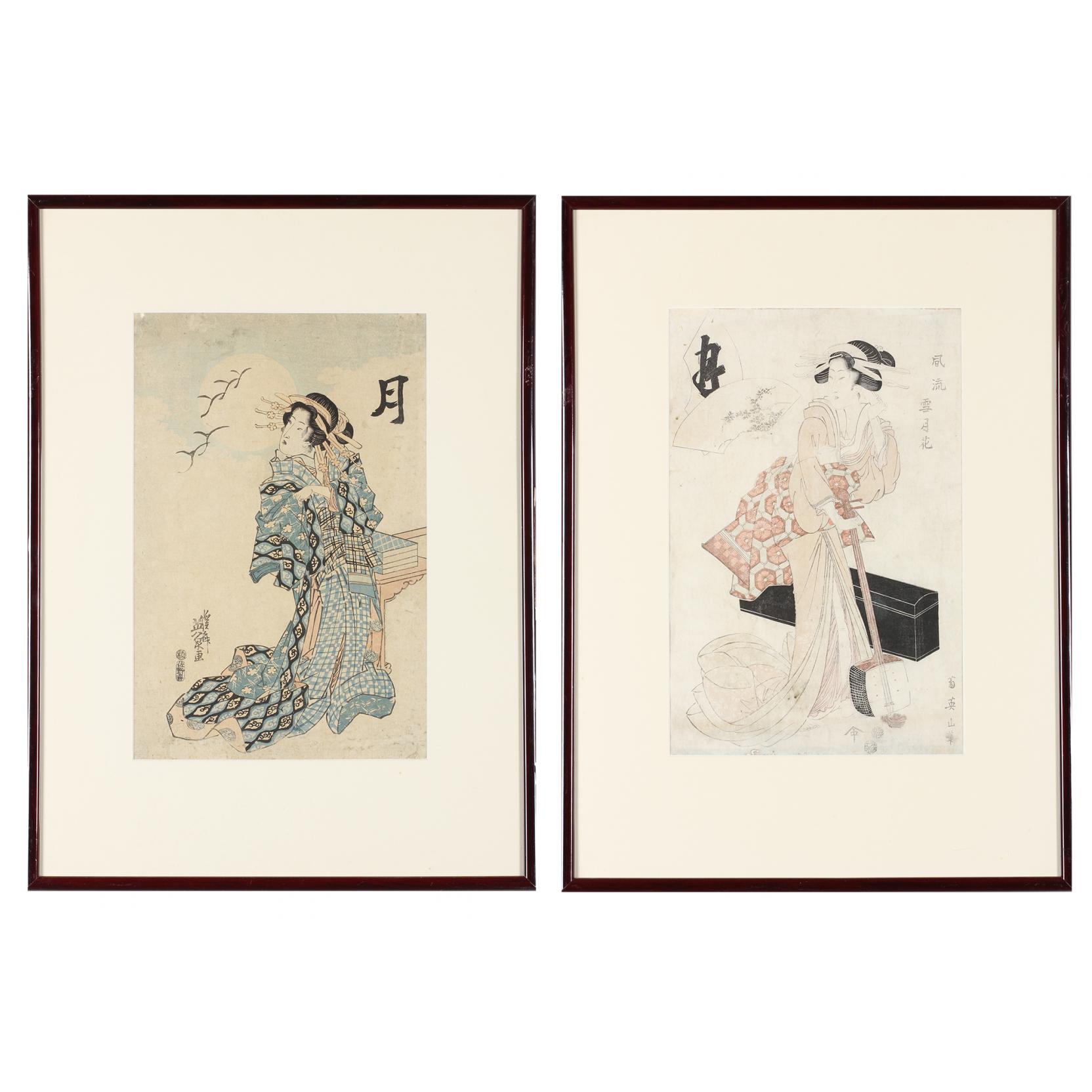 Appraisal: Two Japanese Woodblock Prints Kikugawa Eizan - lady with shamisen