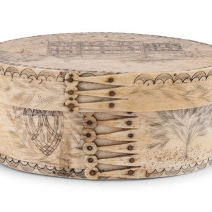 Appraisal: An Unusual Scrimshaw Panbone Oval Ditty Box With Engraved Surfaces