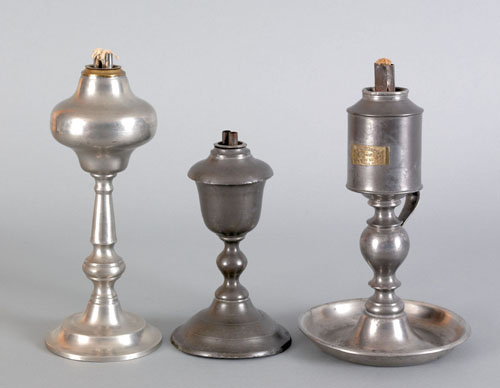 Appraisal: Three pewter fluid lamps th c marked F Porter Houghton