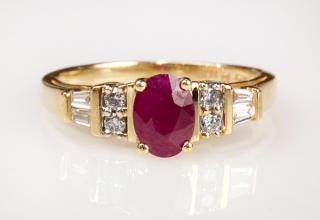 Appraisal: Ruby diamond and k yellow gold ring Ruby diamond and