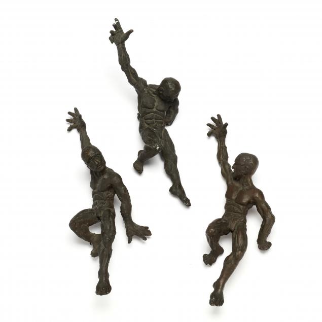 Appraisal: THREE CONTEMPORARY BRONZE ANATOMICAL FIGURES Late th century solid patinated