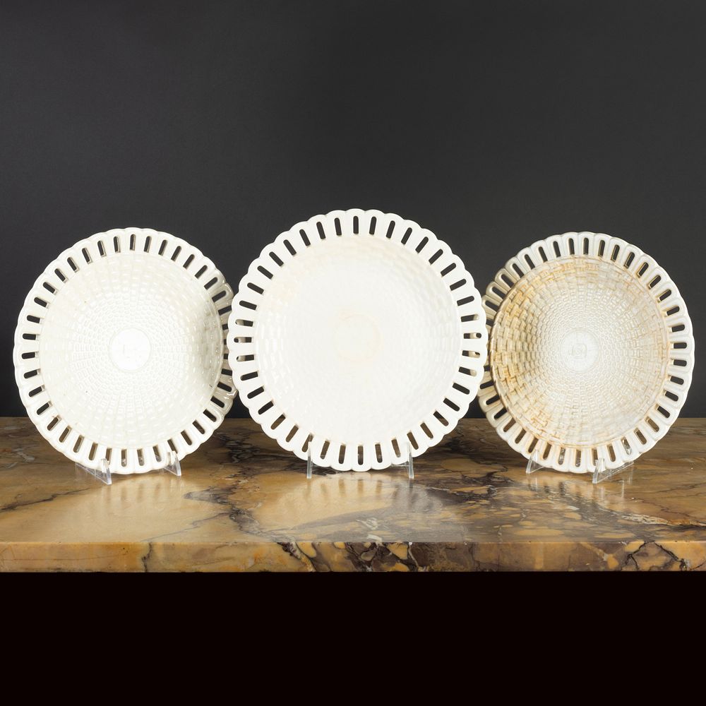 Appraisal: Set of Three Continental Creamware Plates Indistinct impressed marks Comprising