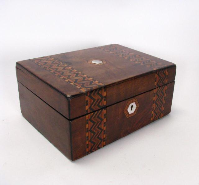 Appraisal: Inlaid wooden trinket box satinwood and figured veneer x x