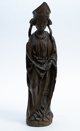 Appraisal: CONTINENTAL CARVED OAK FIGURE OF A SAINT th th Century