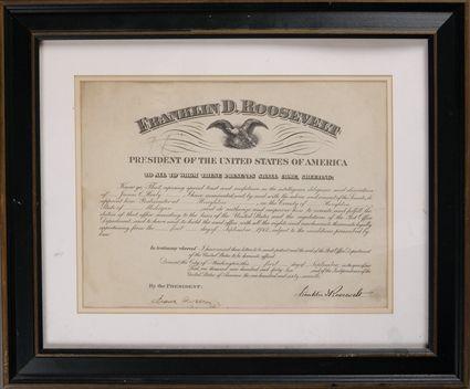 Appraisal: ROOSEVELT FRANKLIN D - DOCUMENT SIGNED AS PRESIDENT Washington Size