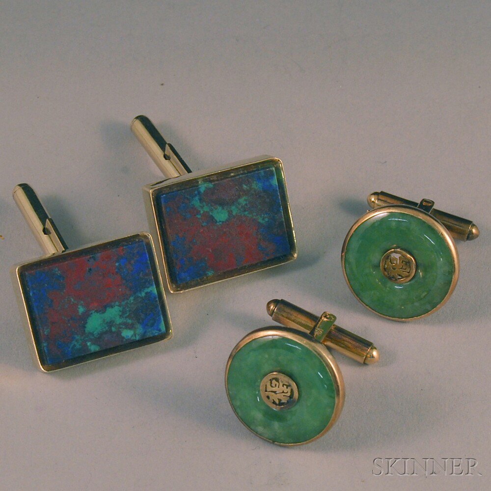 Appraisal: Two Pairs of kt Gold and Hardstone Cuff Links one