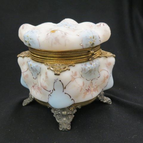 Appraisal: Wavecrest Art Glass Box footed floral gold on puffy or