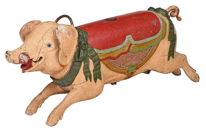 Appraisal: Bayol Carved and Polychrome Carousel Pig Angers France late th