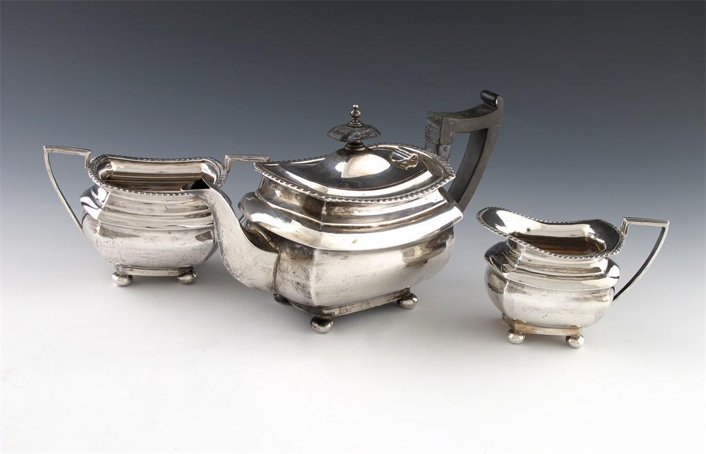 Appraisal: A three-piece silver bachelor s tea set