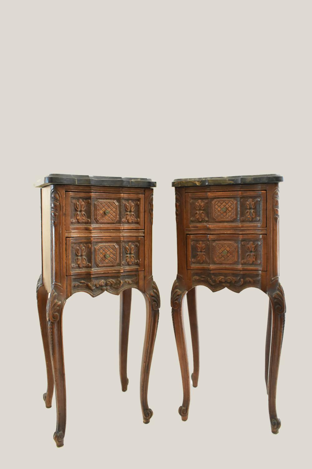 Appraisal: PAIR OF LOUIS XV STYLE WALNUT BEDSIDE CHESTSEach with a