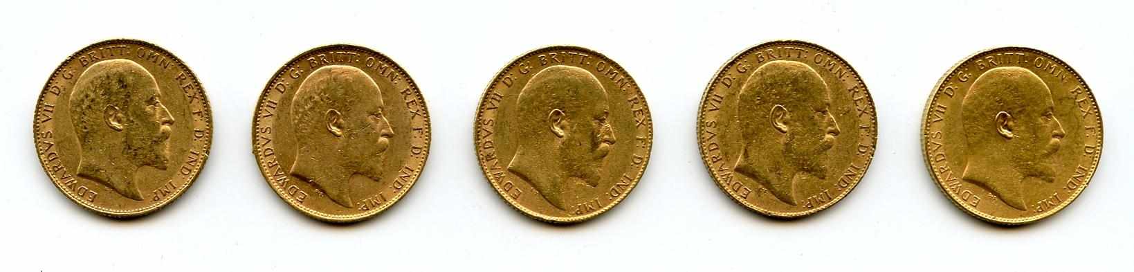 Appraisal: Great Britain Edward VII Sovereigns KM- All appear average circulated