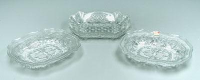 Appraisal: Three Sandwich glass dishes one Peacock Eye pattern canted corners