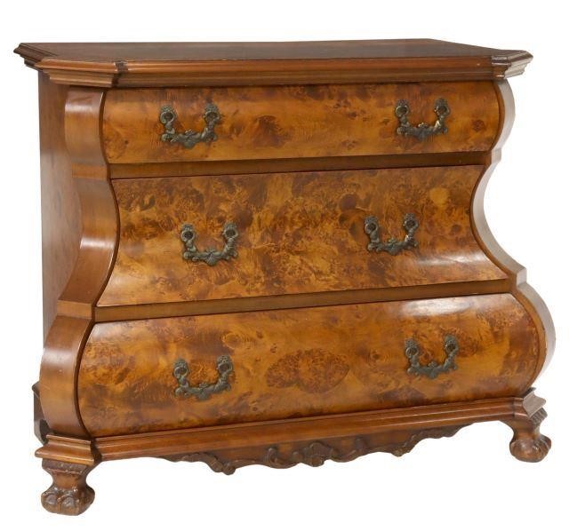 Appraisal: Dutch burlwood bombe commode late th c projecting canted corners