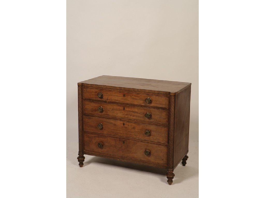 Appraisal: A REGENCY MAHOGANY CHEST OF DRAWERS the shaped top above